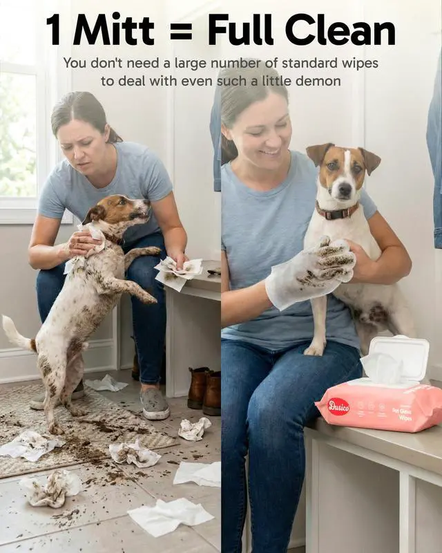 Alt view image 5 of 7 - Pet Glove Wipes with Microfiber Towel (20 Pack) Unscented Chlorhexidine Dog Wipes Oil-Free & Aloe-Free Hypoallergenic Cat Grooming Gloves. Deodorizing Formula with Cucumber & Chamomile