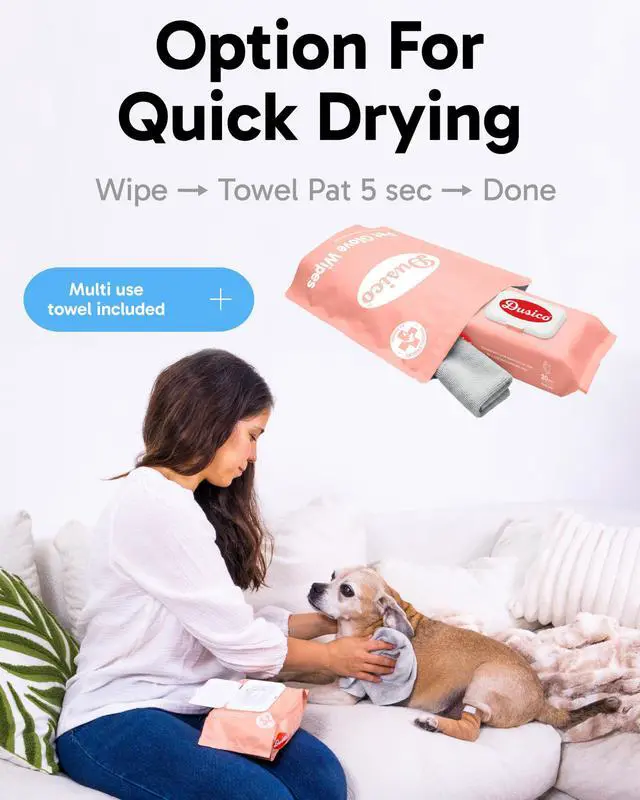 Alt view image 7 of 7 - Pet Glove Wipes with Microfiber Towel (20 Pack) Unscented Chlorhexidine Dog Wipes Oil-Free & Aloe-Free Hypoallergenic Cat Grooming Gloves. Deodorizing Formula with Cucumber & Chamomile