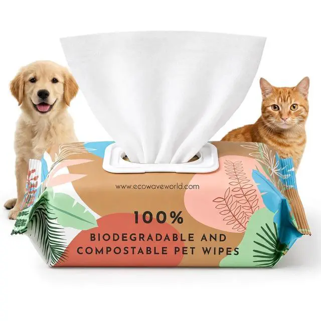 Main image of Hypoallergenic Plant-Based Pet Wipes, Dog and Cat Grooming Wipes for Face, Ears, Body, Butt, and Paws, Fragrance Free, Compostable, 100 Count