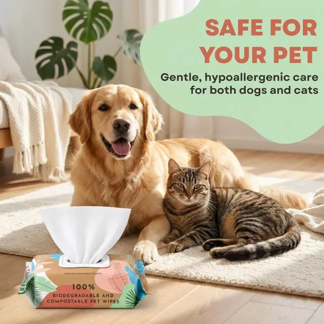 Alt view image 4 of 7 - Hypoallergenic Plant-Based Pet Wipes, Dog and Cat Grooming Wipes for Face, Ears, Body, Butt, and Paws, Fragrance Free, Compostable, 100 Count
