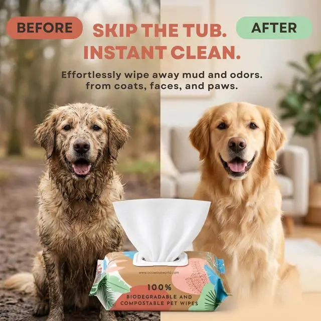 Alt view image 6 of 7 - Hypoallergenic Plant-Based Pet Wipes, Dog and Cat Grooming Wipes for Face, Ears, Body, Butt, and Paws, Fragrance Free, Compostable, 100 Count