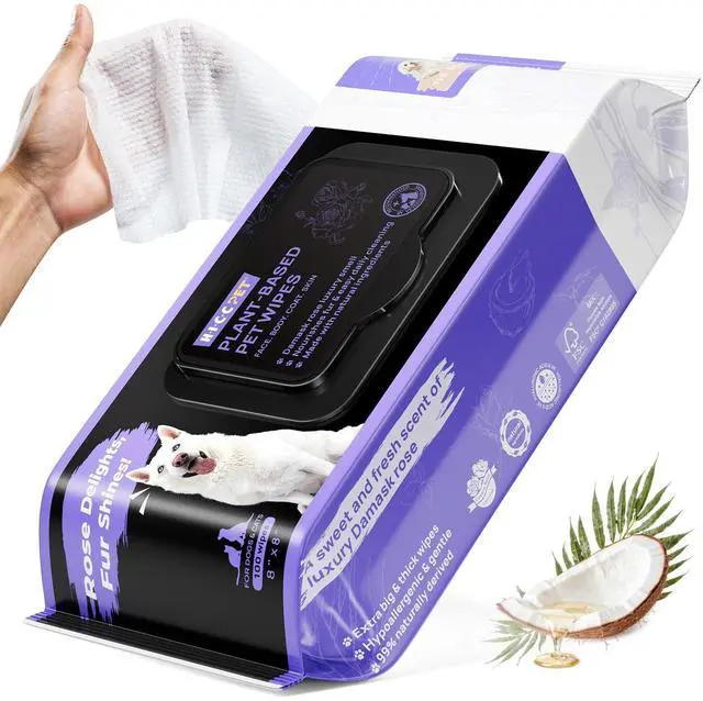 Main image of Wipes for Dogs & Cats, Daily Pet Cleaning Wipes for Paws, Butt, Face & Fur, Waterless Grooming Wipes for Dogs, Cats & Horses, Soft Textured Pet Wipes, 100 Count