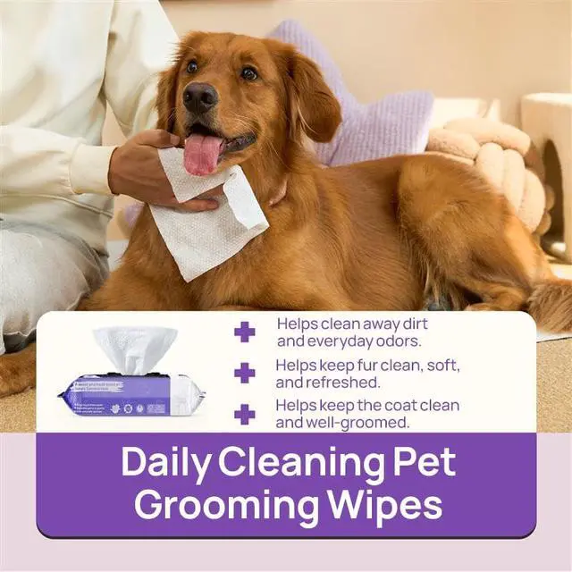 Alt view image 2 of 7 - Wipes for Dogs & Cats, Daily Pet Cleaning Wipes for Paws, Butt, Face & Fur, Waterless Grooming Wipes for Dogs, Cats & Horses, Soft Textured Pet Wipes, 100 Count