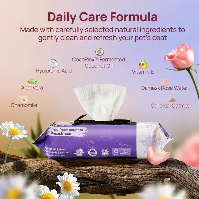 Alt view image 3 of 7 - Wipes for Dogs & Cats, Daily Pet Cleaning Wipes for Paws, Butt, Face & Fur, Waterless Grooming Wipes for Dogs, Cats & Horses, Soft Textured Pet Wipes, 100 Count