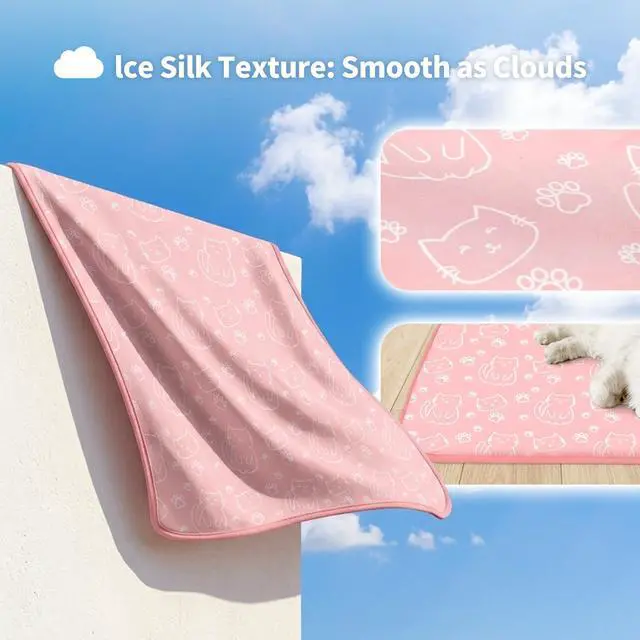 Alt view image 4 of 7 - Pet Cooling Mat -Q-Max>0.345 Ice Silk Cooling Mat for Dogs & Cats Portable & Washable Pet Cooling Blanket, Car Seats, Beds for Summer (Pink Cat, 27'' X 20'' X 0.3'')