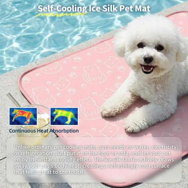 Alt view image 6 of 7 - Pet Cooling Mat -Q-Max>0.345 Ice Silk Cooling Mat for Dogs & Cats Portable & Washable Pet Cooling Blanket, Car Seats, Beds for Summer (Pink Cat, 27'' X 20'' X 0.3'')