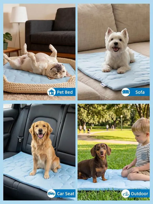 Alt view image 7 of 7 - Dog Cooling Mat,Dual-Sided Cooling Mat for DogsCooling Fabric for Summer,Velvet for All SeasonsPortable for Crate,Car Seat,Sofa&Floor,Machine Washable,Keeps Cats,Dogs&Puppies Cool,Cloud Blue