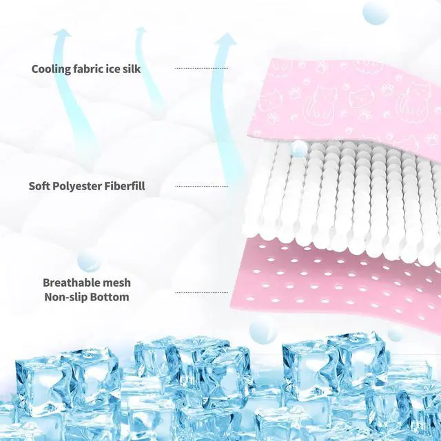 Alt view image 2 of 7 - Pet Cooling Mat -Q-Max>0.345 Ice Silk Cooling Mat for Dogs & Cats Portable & Washable Pet Cooling Blanket, Car Seats, Beds for Summer (Pink Cat, 27'' X 20'' X 0.3'')