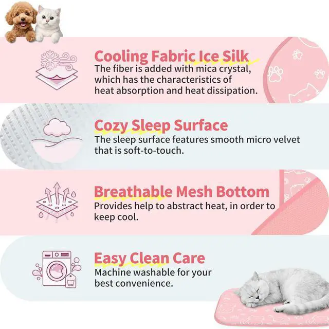Alt view image 7 of 7 - Pet Cooling Mat -Q-Max>0.345 Ice Silk Cooling Mat for Dogs & Cats Portable & Washable Pet Cooling Blanket, Car Seats, Beds for Summer (Pink Cat, 27'' X 20'' X 0.3'')