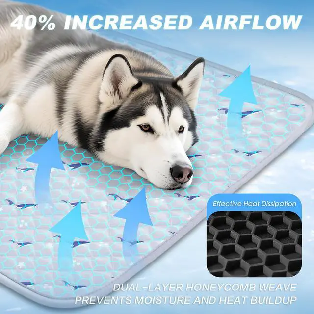 Alt view image 3 of 7 - Dog Cooling Mat, Cooling Mat for Dogs, Breathable Dog Bed with Non-Slip Design, Portable & Washable Pet Pad for Indoor, Outdoor, Crate, Summer Cat Bed, Cool Pet Pad, Gel-Free, 21"x27"