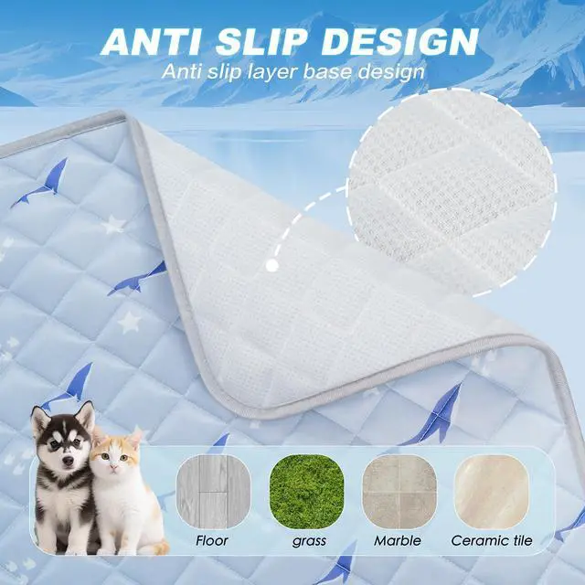 Alt view image 4 of 7 - Dog Cooling Mat, Cooling Mat for Dogs, Breathable Dog Bed with Non-Slip Design, Portable & Washable Pet Pad for Indoor, Outdoor, Crate, Summer Cat Bed, Cool Pet Pad, Gel-Free, 21"x27"