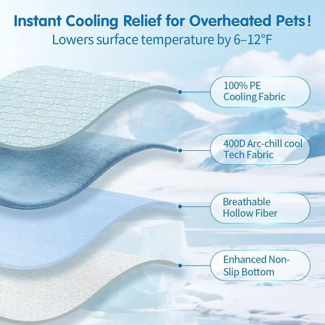 Alt view image 4 of 7 - Pet Cooling Mat Scratch Resistant QMAX>0.5 Instant 6-12°F Drop No Water or Electricity Needed Self Cooling Crate Mat for Bed, Floor, Car Travel Indoor Outdoor Summer Use Light Blue 24" x 18"