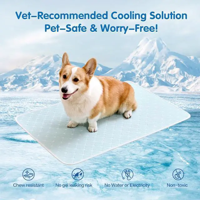 Alt view image 5 of 7 - Pet Cooling Mat Scratch Resistant QMAX>0.5 Instant 6-12°F Drop No Water or Electricity Needed Self Cooling Crate Mat for Bed, Floor, Car Travel Indoor Outdoor Summer Use Light Blue 24" x 18"