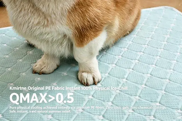 Alt view image 3 of 7 - Pet Cooling Mat Scratch Resistant QMAX>0.5 Instant 6-12°F Drop No Water or Electricity Needed Self Cooling Crate Mat for Bed, Floor, Car Travel Indoor Outdoor Summer Use Light Blue 24" x 18"