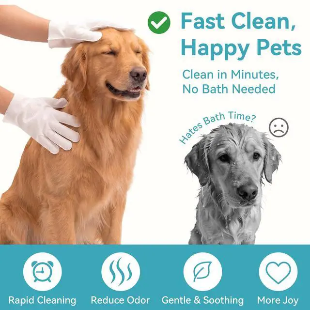 Alt view image 2 of 7 - Extra Thick Pet Glove Wipes for Dogs Cats, Double Moisture No-Rinse Deodorizing Grooming Gloves for Paws, Body, Ears & Eyes, Hypoallergenic Dog Cleaning Wipes, Coconut Scent, 12 Count