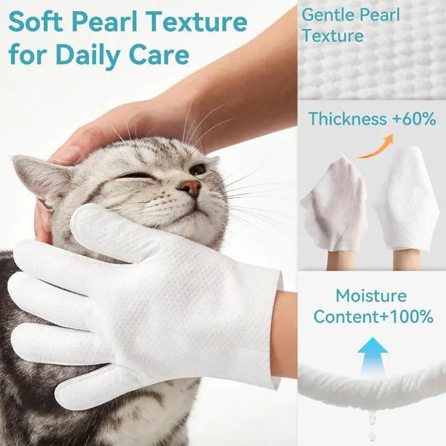 Alt view image 4 of 7 - Extra Thick Pet Glove Wipes for Dogs Cats, Double Moisture No-Rinse Deodorizing Grooming Gloves for Paws, Body, Ears & Eyes, Hypoallergenic Dog Cleaning Wipes, Coconut Scent, 12 Count