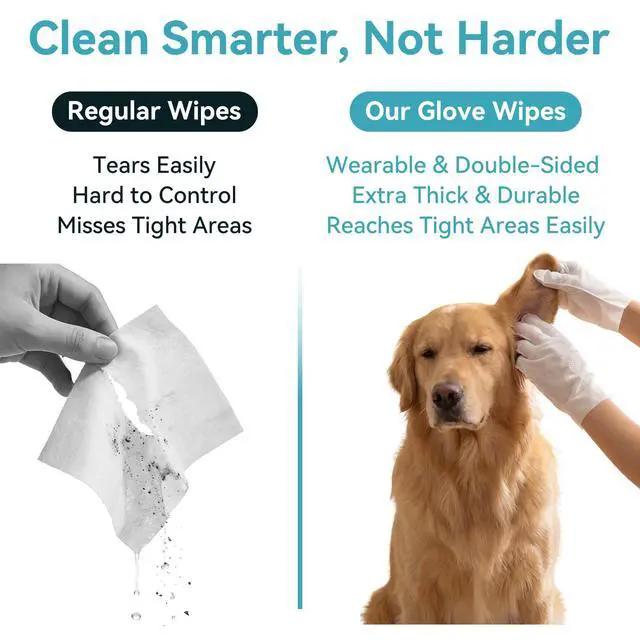Alt view image 7 of 7 - Extra Thick Pet Glove Wipes for Dogs Cats, Double Moisture No-Rinse Deodorizing Grooming Gloves for Paws, Body, Ears & Eyes, Hypoallergenic Dog Cleaning Wipes, Coconut Scent, 12 Count