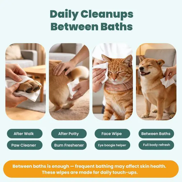 Alt view image 3 of 6 - 200 Count Dog Wipes & Cat Wipes (4x50 Packs) | Hypoallergenic, pH Balanced for Paws, Body, Face & Grooming |All-Natural Plant Fiber Wipes with Aloe, Coconut Oil & Vitamin E |Pearl Texture
