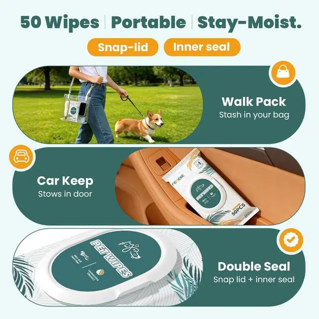 Alt view image 4 of 6 - 200 Count Dog Wipes & Cat Wipes (4x50 Packs) | Hypoallergenic, pH Balanced for Paws, Body, Face & Grooming |All-Natural Plant Fiber Wipes with Aloe, Coconut Oil & Vitamin E |Pearl Texture