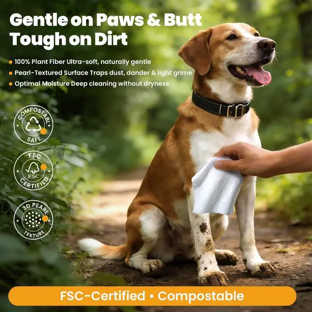 Alt view image 6 of 6 - 200 Count Dog Wipes & Cat Wipes (4x50 Packs) | Hypoallergenic, pH Balanced for Paws, Body, Face & Grooming |All-Natural Plant Fiber Wipes with Aloe, Coconut Oil & Vitamin E |Pearl Texture