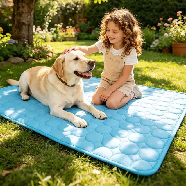 Alt view image 2 of 6 - Dog Cooling Mat, Q-Max>0.4 Pet Dog Self Cool Pad, Ice Silk Washable Summer Cooled Mat for Dogs Cats, Kennels, Crates and Beds