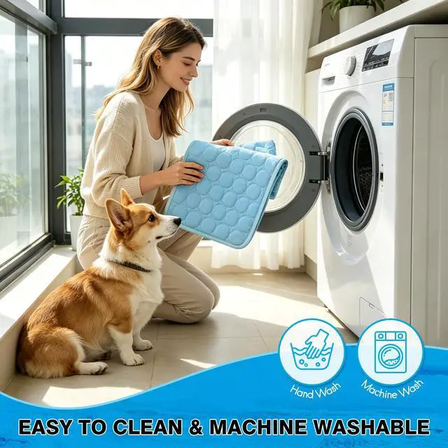 Alt view image 3 of 6 - Dog Cooling Mat, Q-Max>0.4 Pet Dog Self Cool Pad, Ice Silk Washable Summer Cooled Mat for Dogs Cats, Kennels, Crates and Beds