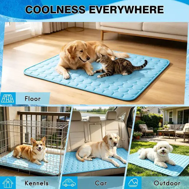 Alt view image 5 of 6 - Dog Cooling Mat, Q-Max>0.4 Pet Dog Self Cool Pad, Ice Silk Washable Summer Cooled Mat for Dogs Cats, Kennels, Crates and Beds