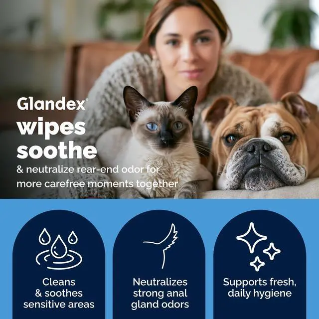 Alt view image 3 of 7 - Glandex Rear End Wipes for Dogs & Cats, Anal Gland Hygiene & Deodorizing Dog Wipes for Paws and Butt, Boot The Scoot with DeoPlex Enzyme, Aloe & Vitamin E (75ct)