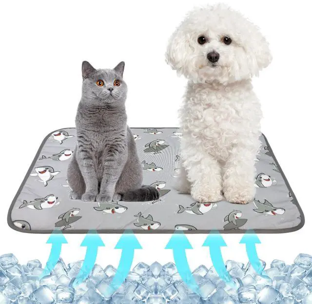 Main image of Summer Pet Cooling Mat - Cat Dog Cushion Pad Sleeping Cool Sharks Comfortable Soft for Pets Kids and Adults (Grey Shark, M)