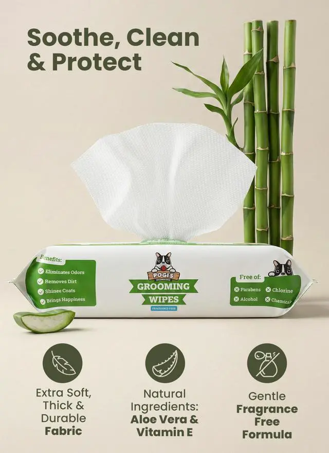 Alt view image 3 of 7 - Dog Grooming Wipes Hypoallergenic Pet Wipes for Paws, Body & Butt Cleaning & Hydrating, Fragrance Free, 100 Count