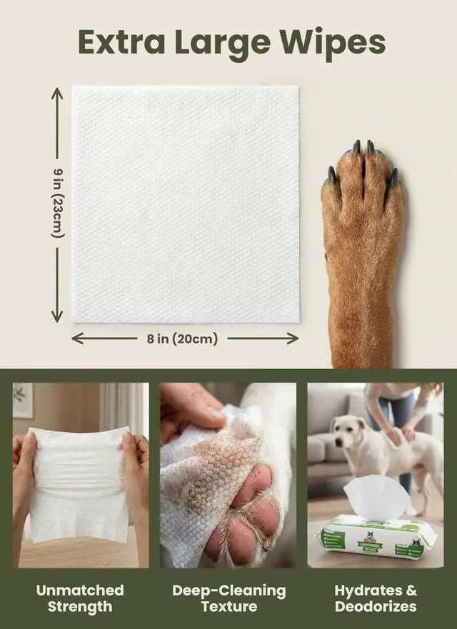 Alt view image 5 of 7 - Dog Grooming Wipes Hypoallergenic Pet Wipes for Paws, Body & Butt Cleaning & Hydrating, Fragrance Free, 100 Count