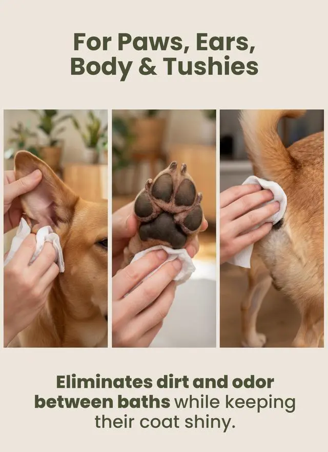 Alt view image 7 of 7 - Dog Grooming Wipes Hypoallergenic Pet Wipes for Paws, Body & Butt Cleaning & Hydrating, Fragrance Free, 100 Count