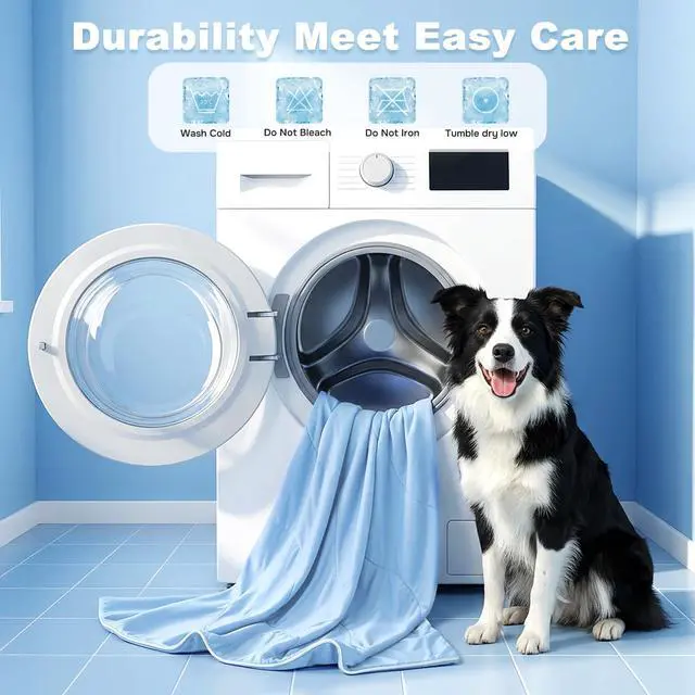 Alt view image 6 of 7 - Cooling Blanket for Medium Dogs - Lightweight Dog Cooling Mat with Breathable Air-Core Fill, Cold Pet Throw Blanket Washable for Summer, Soft Bed Cover, Blue, 30"x40"