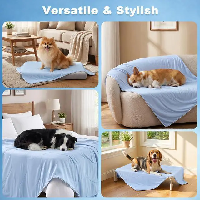 Alt view image 7 of 7 - Cooling Blanket for Medium Dogs - Lightweight Dog Cooling Mat with Breathable Air-Core Fill, Cold Pet Throw Blanket Washable for Summer, Soft Bed Cover, Blue, 30"x40"