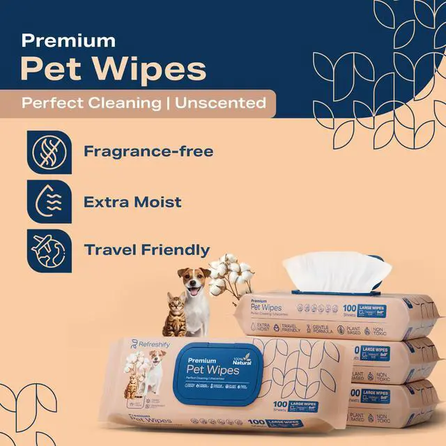 Alt view image 2 of 6 - Dog Wipes for Paws and Butt - Plant Based Unscented (Pack of 400) - Pet Wipes for Dogs and Cats - Deodorizing Non Toxic Dog Wipes, +12 Additional Travel Wipes