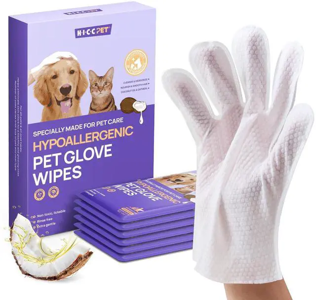 Main image of Dog Wipes Cleaning Deodorizing Glove Wipes for Dogs, Cats & Horses, Hypoallergenic Hydrating & Nourishing Pet Wipes for Eyes, Ears, Butt & Paws, No-Rinse, 6pcs Coconut Scent
