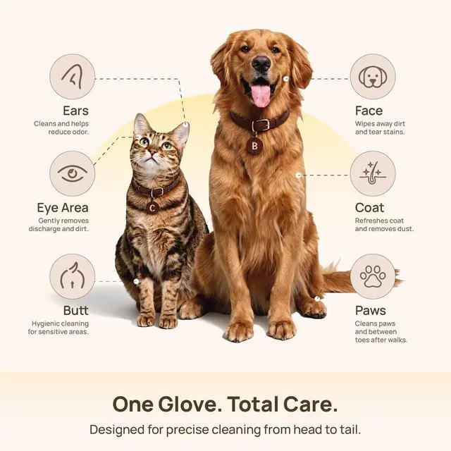 Alt view image 6 of 7 - Dog Wipes Cleaning Deodorizing Glove Wipes for Dogs, Cats & Horses, Hypoallergenic Hydrating & Nourishing Pet Wipes for Eyes, Ears, Butt & Paws, No-Rinse, 6pcs Coconut Scent