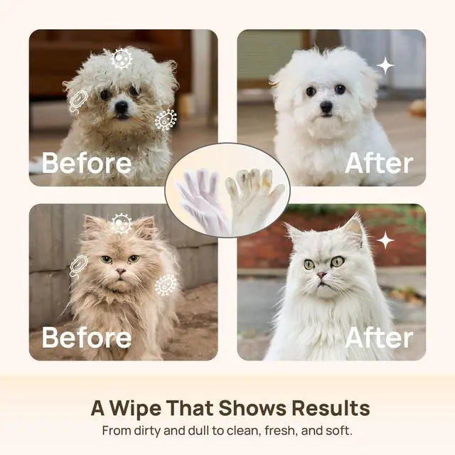 Alt view image 7 of 7 - Dog Wipes Cleaning Deodorizing Glove Wipes for Dogs, Cats & Horses, Hypoallergenic Hydrating & Nourishing Pet Wipes for Eyes, Ears, Butt & Paws, No-Rinse, 6pcs Coconut Scent
