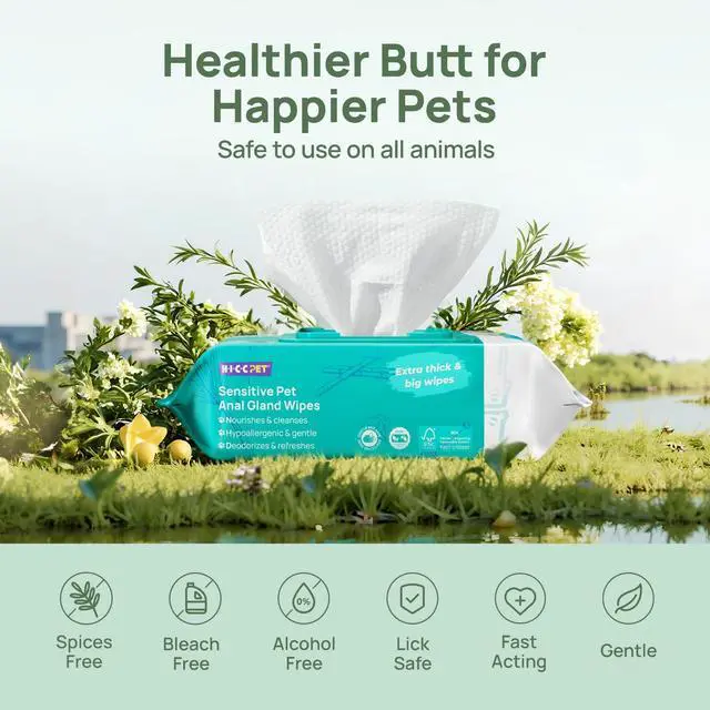 Alt view image 7 of 7 - Wipes for Dogs & Cats, Cleaning Deodorizing Anal Gland Wipes, Hypoallergenic Hydrating & Nourish Fur Dog Grooming Wipes for Paw, Butt, Body