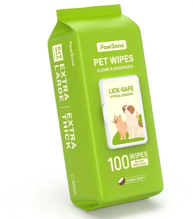 Main image of Hypoallergenic Pet Wipes for Dogs, Cats & Small Animals Quick Clean & Deodorize Paws, Butt, Eyes, Face & Fur | Daily Grooming Wipes | Extra Large & Thick | Coconut Scented, 100 Count