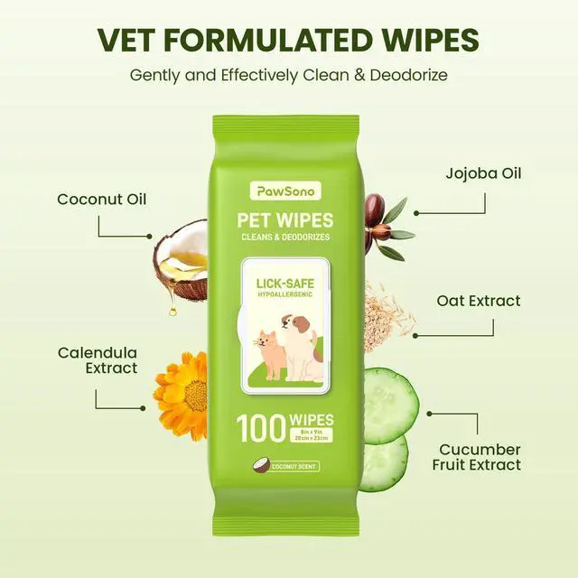 Alt view image 4 of 7 - Hypoallergenic Pet Wipes for Dogs, Cats & Small Animals Quick Clean & Deodorize Paws, Butt, Eyes, Face & Fur | Daily Grooming Wipes | Extra Large & Thick | Coconut Scented, 100 Count