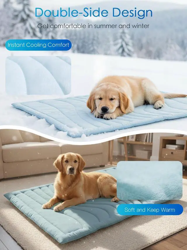 Alt view image 4 of 7 - Dog Cooling Mat, Q-MAX0.46 Thickened Breathable Cold Pad for Summer Active Dog, 36"x23" Portable Washable Kennel Crate Pet Bed, Rapid Cooling Durable Non-Gel Blue