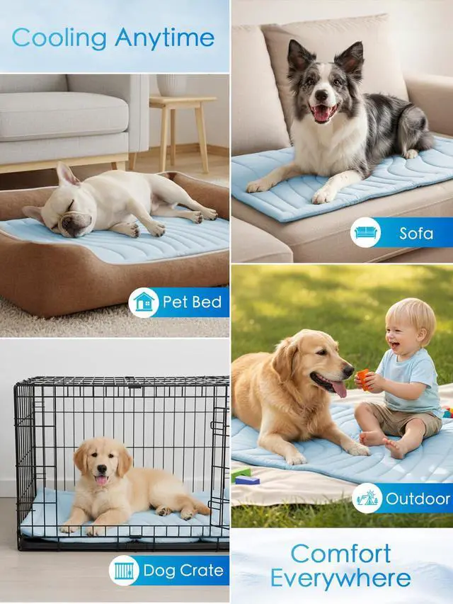 Alt view image 7 of 7 - Dog Cooling Mat, Q-MAX0.46 Thickened Breathable Cold Pad for Summer Active Dog, 36"x23" Portable Washable Kennel Crate Pet Bed, Rapid Cooling Durable Non-Gel Blue