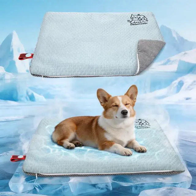 Main image of Dual-Sided Cooling Mat for Dogs & Cats Ice Silk & Corn Fleece, Washable Pet Cooling Pad for Summer Heat Relief, Portable for Crates, Car,Strollers & All Seasons