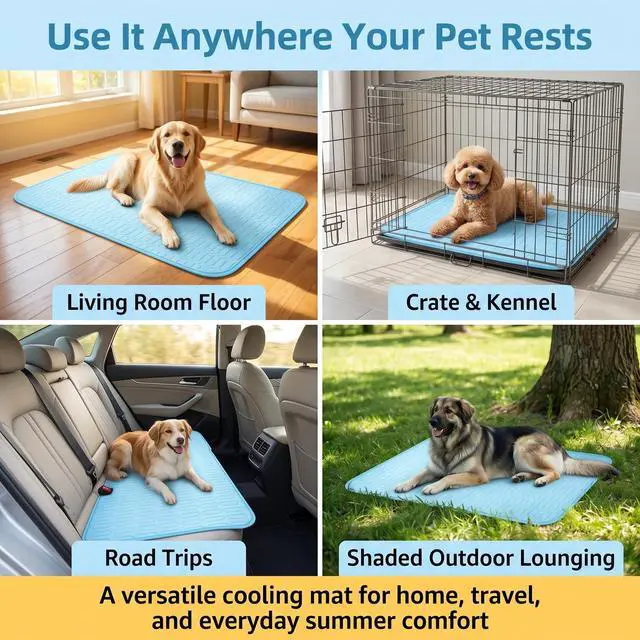 Alt view image 7 of 7 - Dog Cooling Mat for Dogs, 40 x 28 in Ice Silk Pet Cooling Pad, Blue