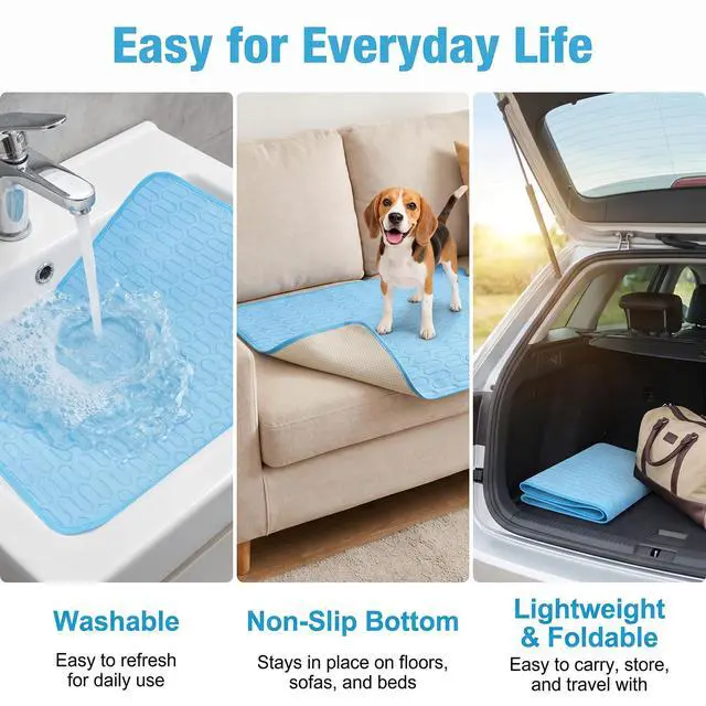 Alt view image 6 of 7 - Dog Cooling Mat for Dogs, 40 x 28 in Ice Silk Pet Cooling Pad, Blue