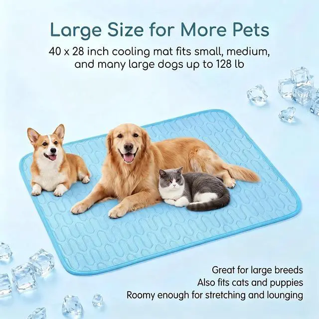 Alt view image 5 of 7 - Dog Cooling Mat for Dogs, 40 x 28 in Ice Silk Pet Cooling Pad, Blue