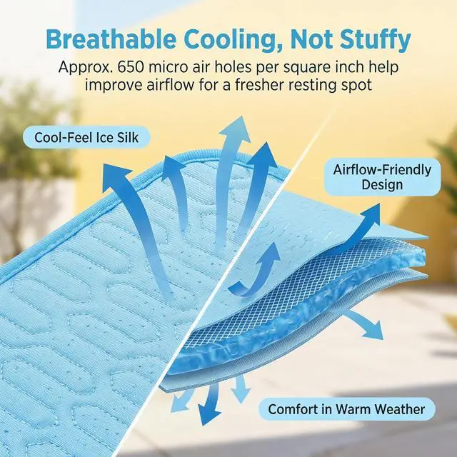 Alt view image 3 of 7 - Dog Cooling Mat for Dogs, 40 x 28 in Ice Silk Pet Cooling Pad, Blue