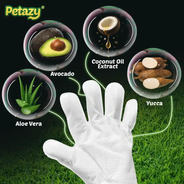 Alt view image 4 of 7 - Pet Glove Wipes for Dogs & Cats Hypoallergenic Thick Cleaning Gloves with Aloe & Coconut Oil for Paws, Face, Ears & Butt, Instant No Rinse Grooming Wipes to Deodorize and Hydrate, 25 Pack
