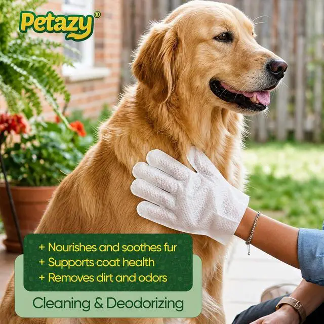 Alt view image 2 of 7 - Pet Glove Wipes for Dogs & Cats Hypoallergenic Thick Cleaning Gloves with Aloe & Coconut Oil for Paws, Face, Ears & Butt, Instant No Rinse Grooming Wipes to Deodorize and Hydrate, 25 Pack